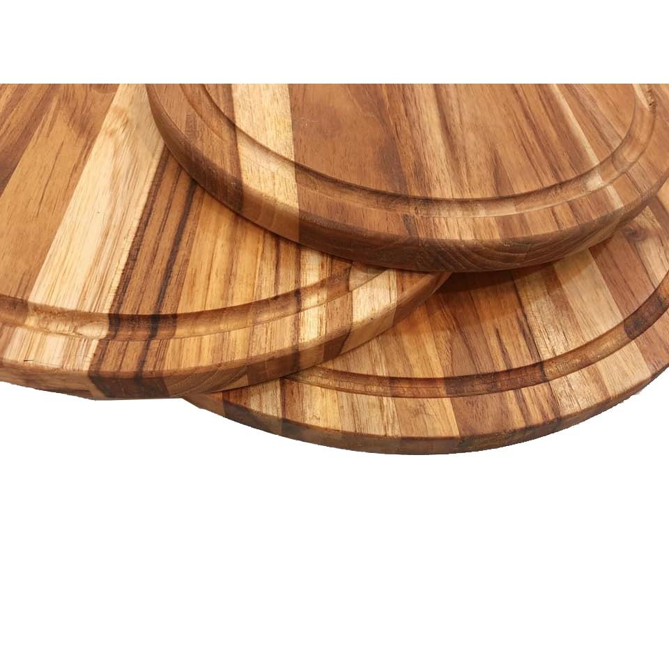 Thớt gỗ teak hình tròn có rãnh R- 39 cm giá rẻ - Wood Cutting Boards Hàng Xuất Khẩu Châu Âu