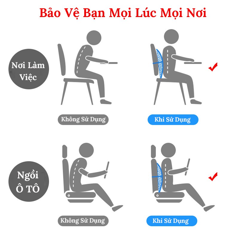 Tấm Lưới Đệm Tựa Lưng, Đệm Ghế Ô Tô, Ghế Văn Phòng - Matxa Thư Giãn Cột Sống Chống Mỏi Lưng - Hangf Loại 1 Chính Hãng MINIIN