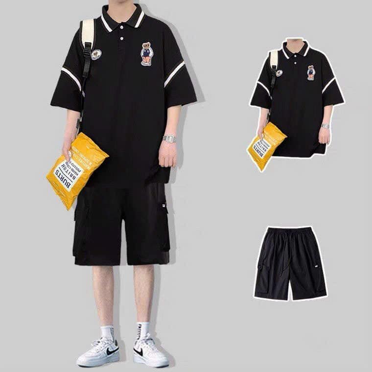 Áo thun polo nam thêu logo phối viền tay