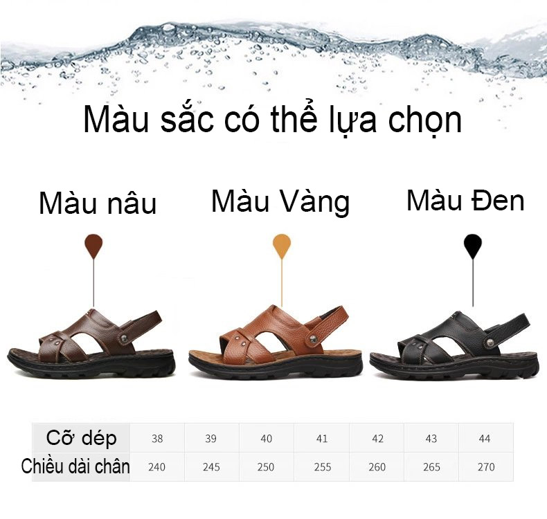 Dép sandals cho nam bằng da thật thiết kế đế mềm kiểu dáng mới mã DQH10321