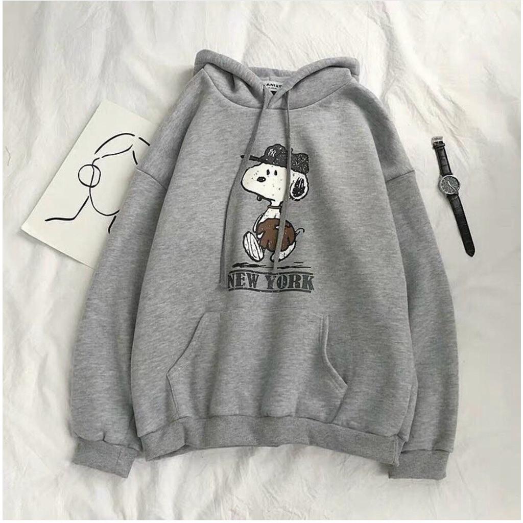 Áo Hoodie Nam Nữ Form Rộng Chất Nỉ Cao Cấp In Chú Chó Đội Mũ New York Siêu Xinh