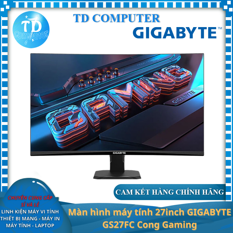 Màn hình máy tính 27inch GIGABYTE GS27FC Cong Gaming (23.8&quot; VA FHD 180Hz, HDMI+DisplayPort) - Hàng chính hãng Viễn Sơn phân phối