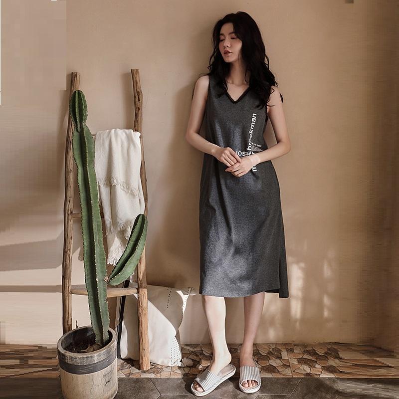 Váy mặc nhà dáng lỡ không tay mùa hè vải thun cotton
