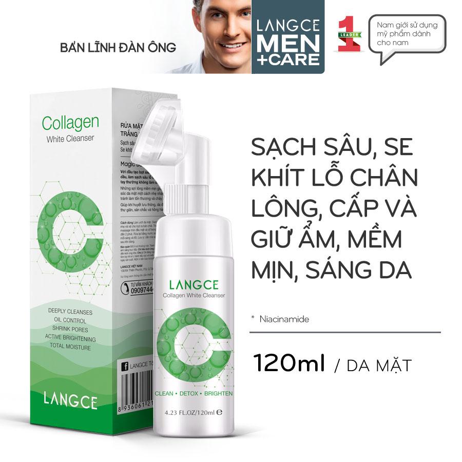 COLLAGEN WHITE RỬA MẶT CỌ MASSAGE TRẮNG DA CẤP ẨM 120ml LANGCE DÀNH CHO NAM