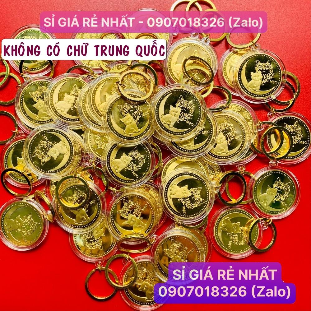 Móc Khóa Đồng Tiền Xu Con Mèo Mạ Vàng Quà tặng May Mắn Lì Xì Tết NELI