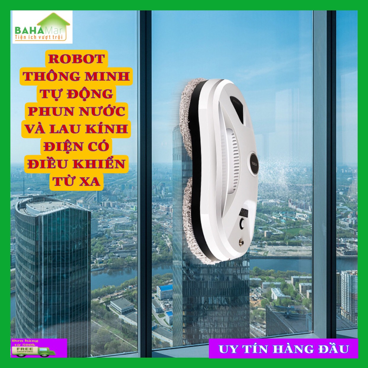 ROBOT THÔNG MINH TỰ ĐỘNG PHUN NƯỚC VÀ LAU KÍNH ĐIỆN CÓ ĐIỀU KHIỂN TỪ XA "BAHAMAR" Phun sương mù tạo ngưng tụ hơi nước và lau loại bỏ bụi bẩn, lau luân phiên không bỏ sót