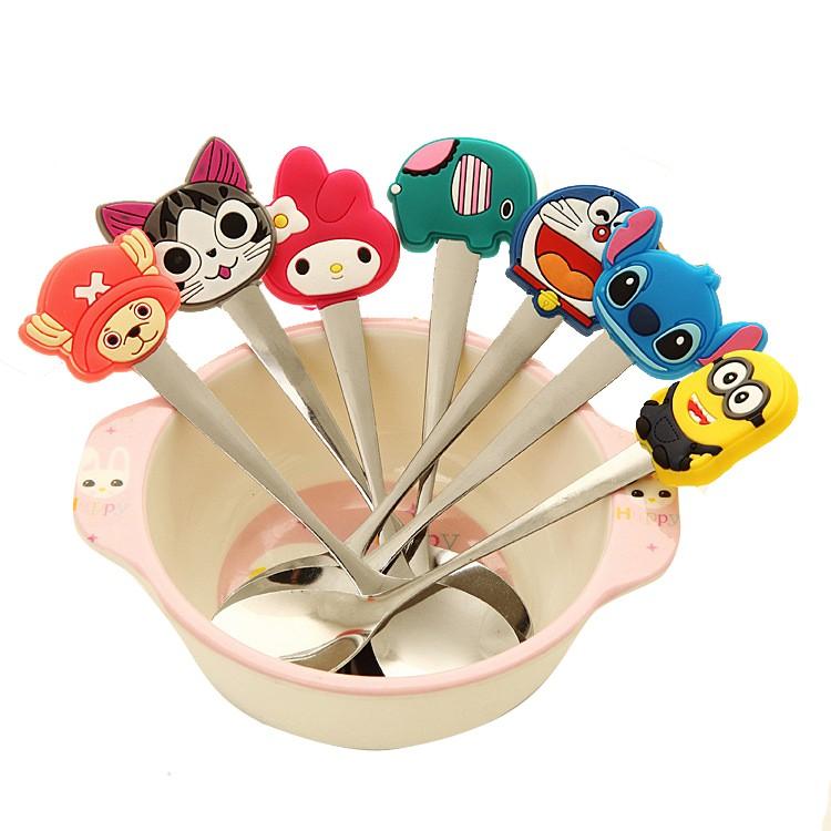 Combo 3 thìa inox cán silicon hoạt hình