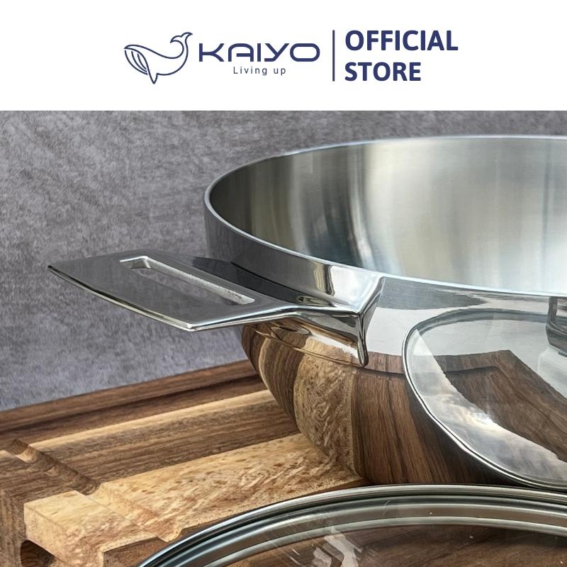 Chảo lẩu inox Kaiyo, thân đáy liền 3 lớp, nắp kính, 2 quai cầm, size 24cm