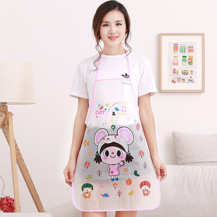 Tạp dề nhựa trong hoạt hình dễ thương HT078 - Giao Ngẫu Nhiên
