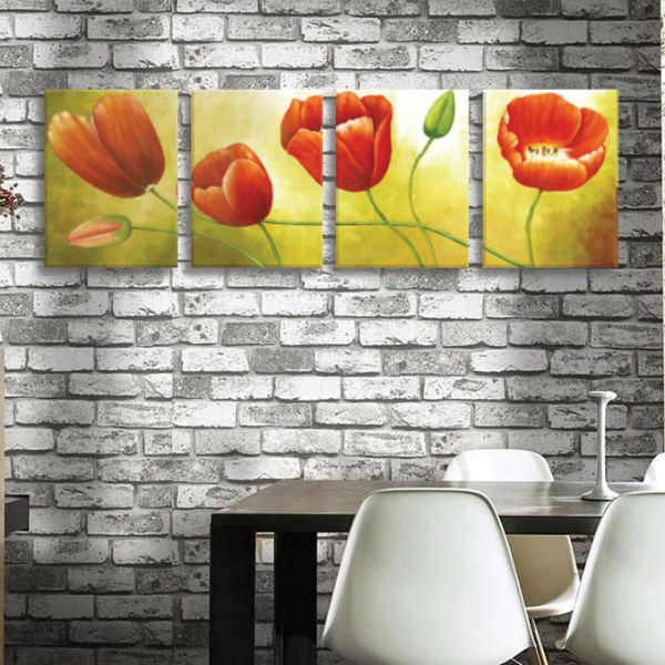 Bộ 4 Tranh Canvas Viền Composite "Hoa Mỹ Nhân Vừa Nở" W076