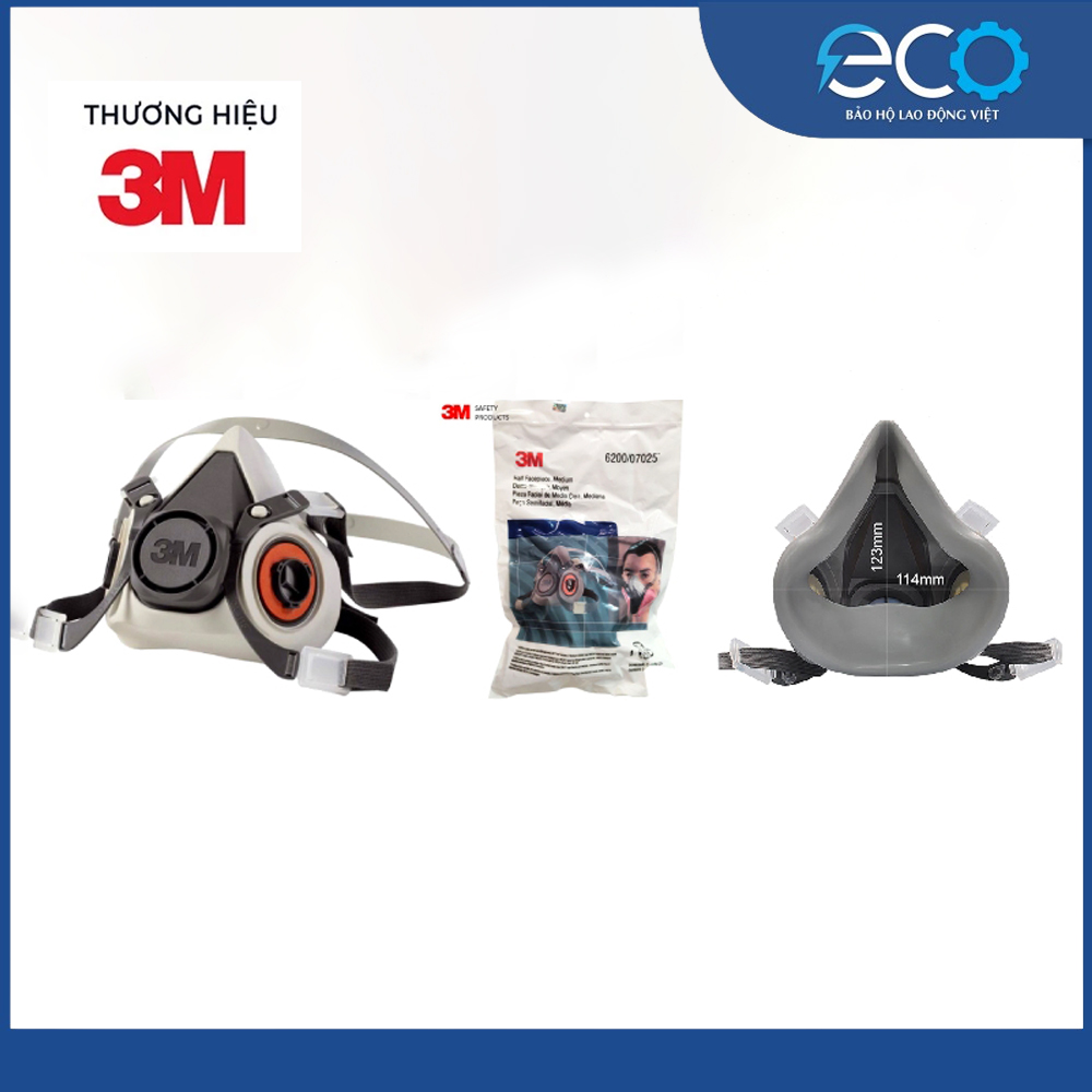 Mặt nạ phòng độc 3M 6200 chính hãng | chống hơi độc, phun sơn, xịt thuốc (Chưa Kèm Phin)