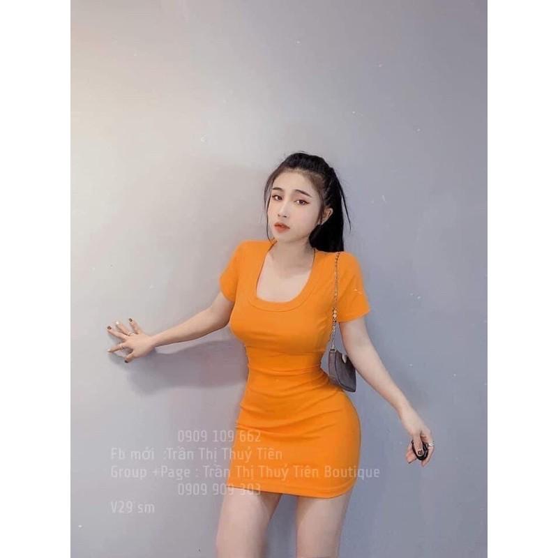 Váy body cổ U nhiều màu chất cotton zip đẹp