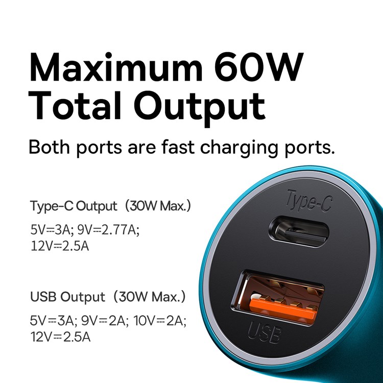 Tẩu sạc ô tô 60W Baseus Golden Contactor Max Dual Fast Charger Car Charger- hàng chính hãng