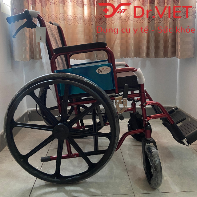 Xe lăn Lucass X-37BJ Xe lăn thép sơn tĩnh điện, thắng tay, gác chân tháo rời cho người già, người đi lại khó khăn
