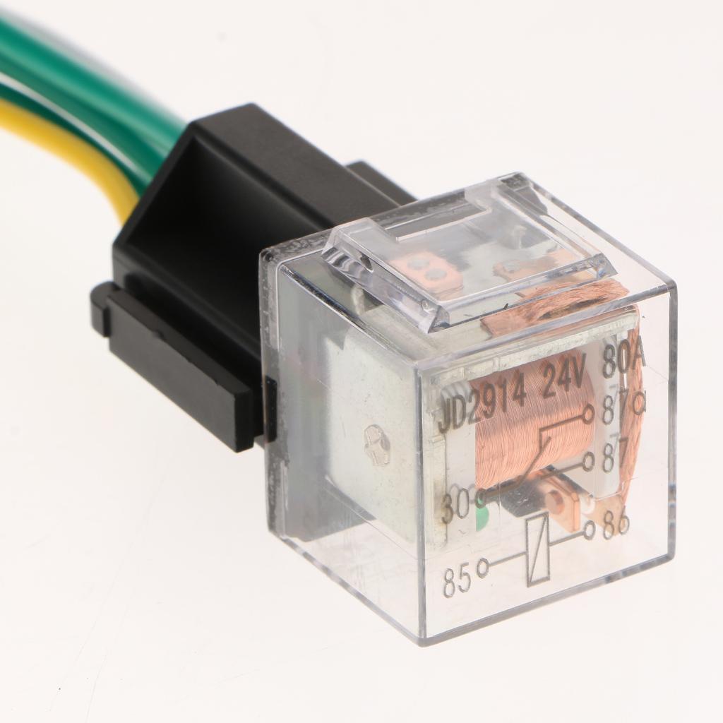 5 Pieces Car Relay and Socket 5-Pin 24V 80A SPDT Car Relay with Wires 16AWG