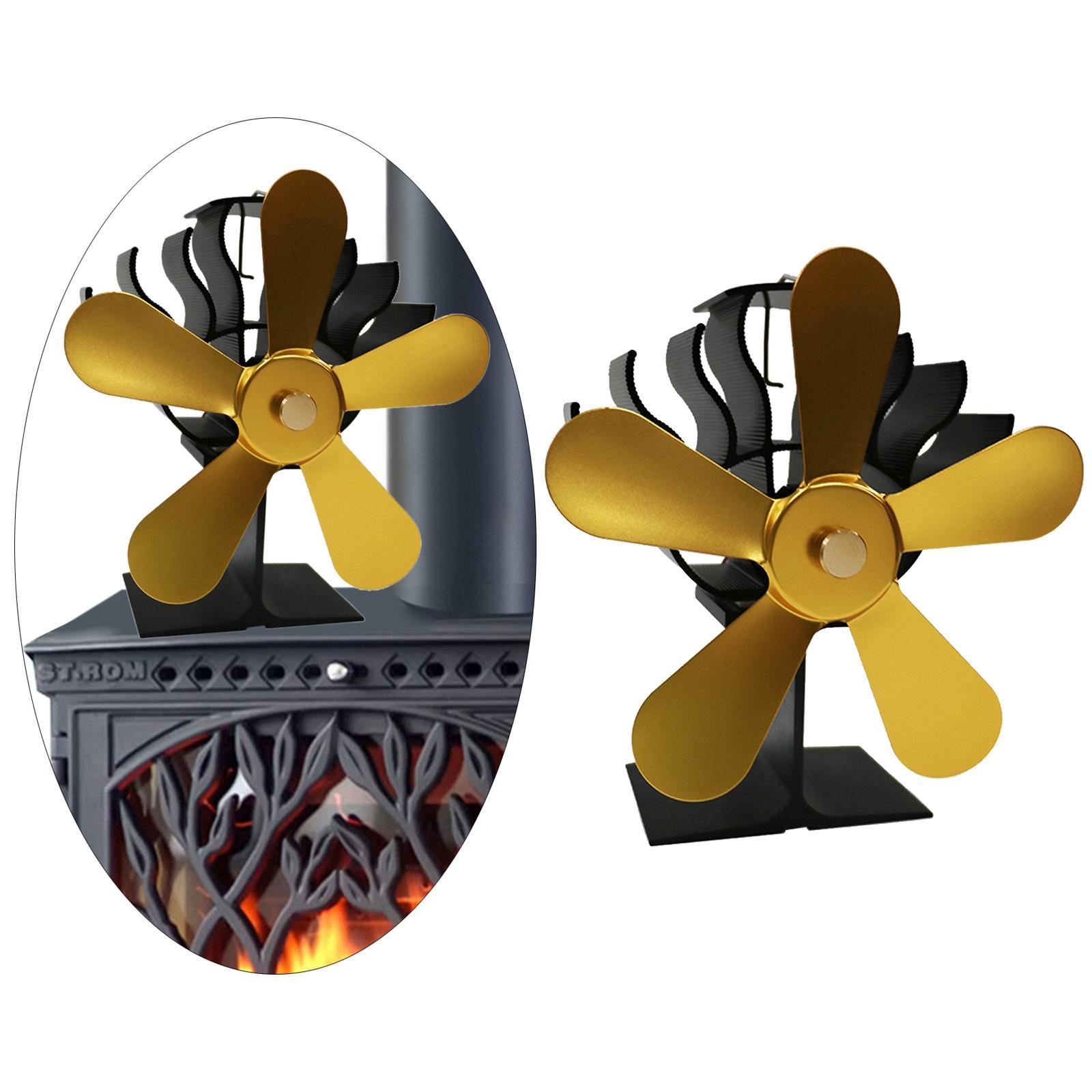 Mini Heat Powered Stove Fan With Free Thermometer Mini 5 Blade Golden