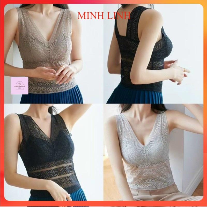 Áo Ngực Ren Đẹp Mút Dày (Freesize &lt; 60Kg) - Xám