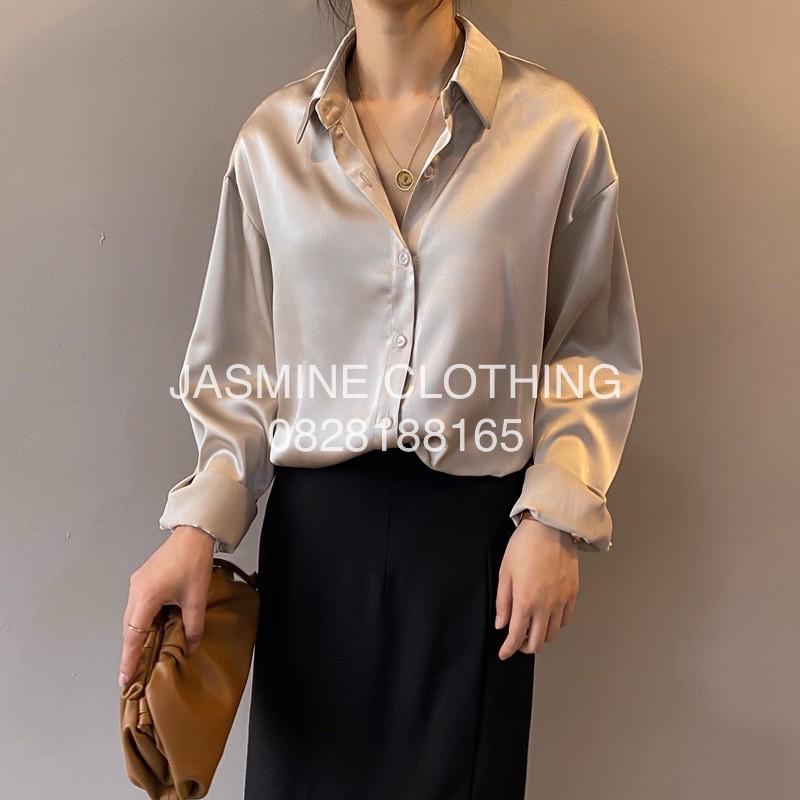 Áo sơ mi suông rộng lụa Fuji