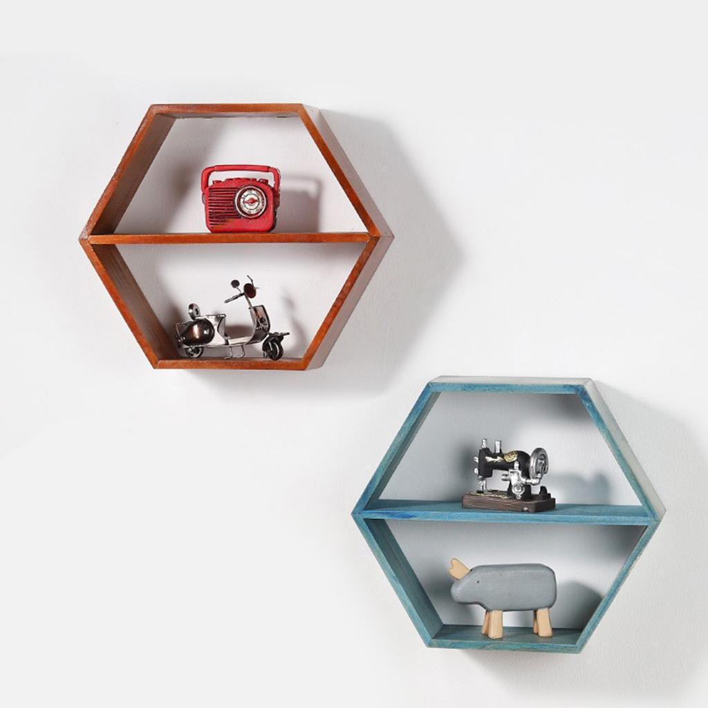 Wall Mount Floating Shelf Organizer Hexagon Decorative Home Bathroom Blue