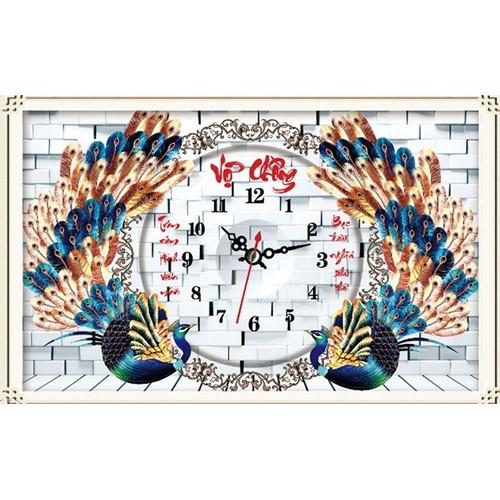 Tranh thêu vợ chồng công đồng hồ LV3019 - kích thước: 67 * 43cm.