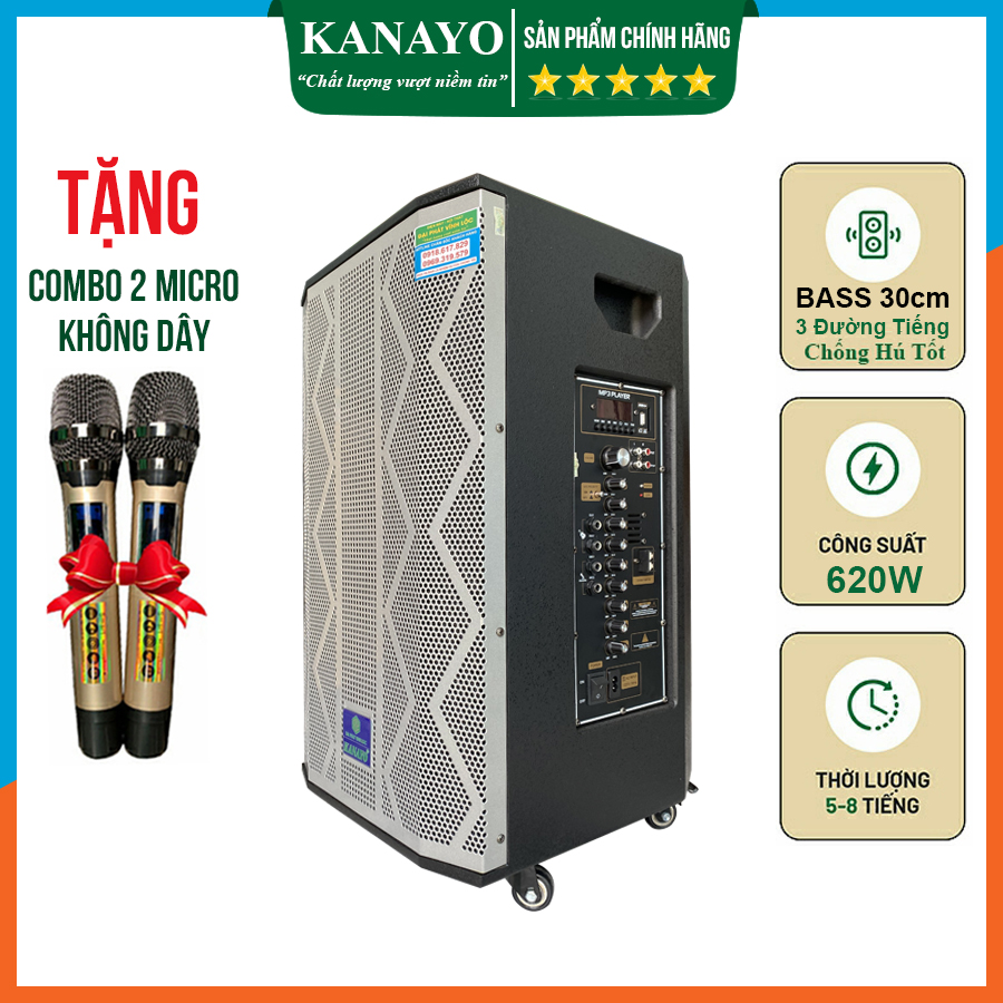 Loa Kéo Karaoke Kanayo K-650 Công Suất Lớn 650W 3 Đường Tiếng | Hàng chính hãng sản suất tại Việt Nam