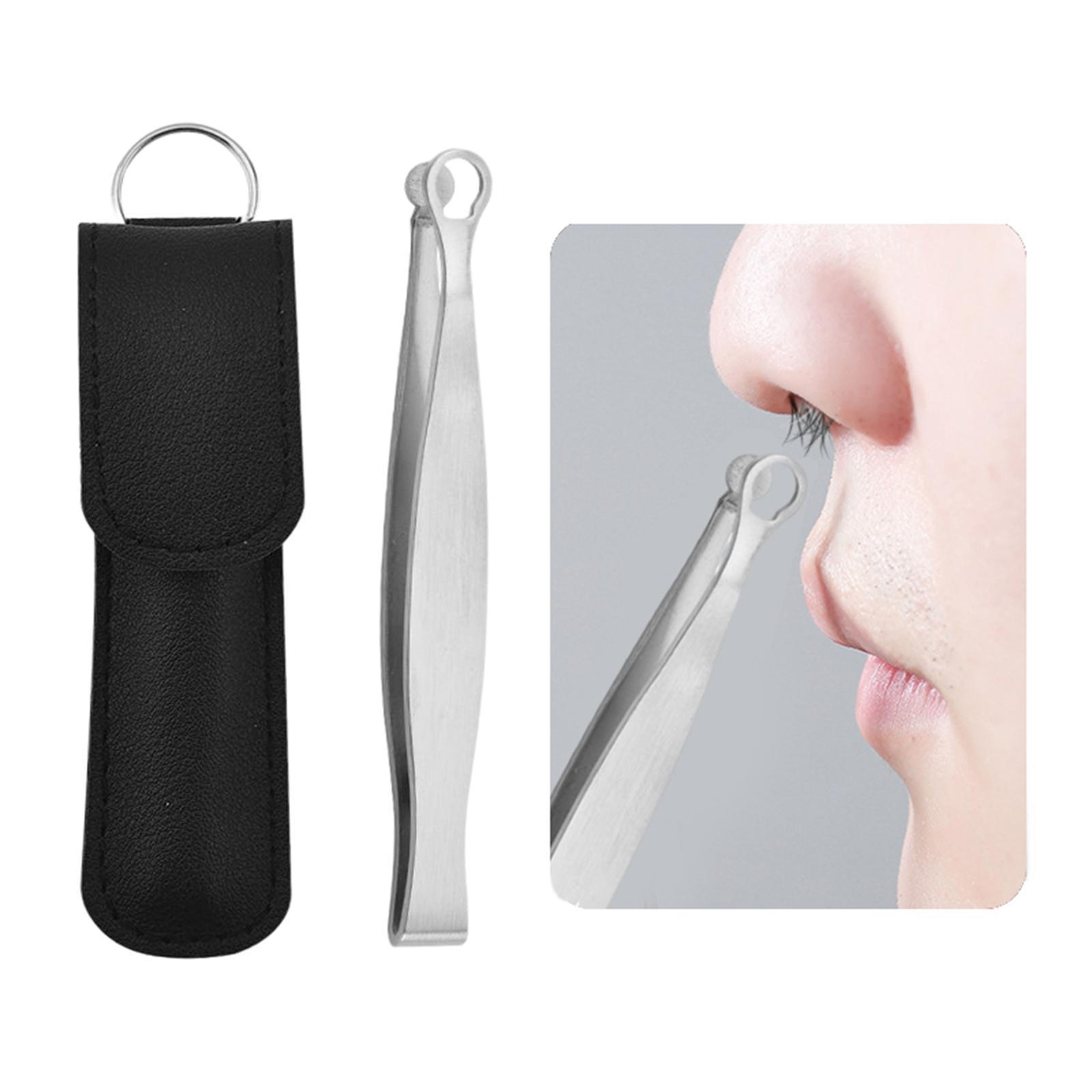 Stainless Steel Nose Hair Tweezers, Round Tip Pocket Size Water Resistant Eyebrow Clippers for Nose Cleaning Makeup Women Men Sideburns