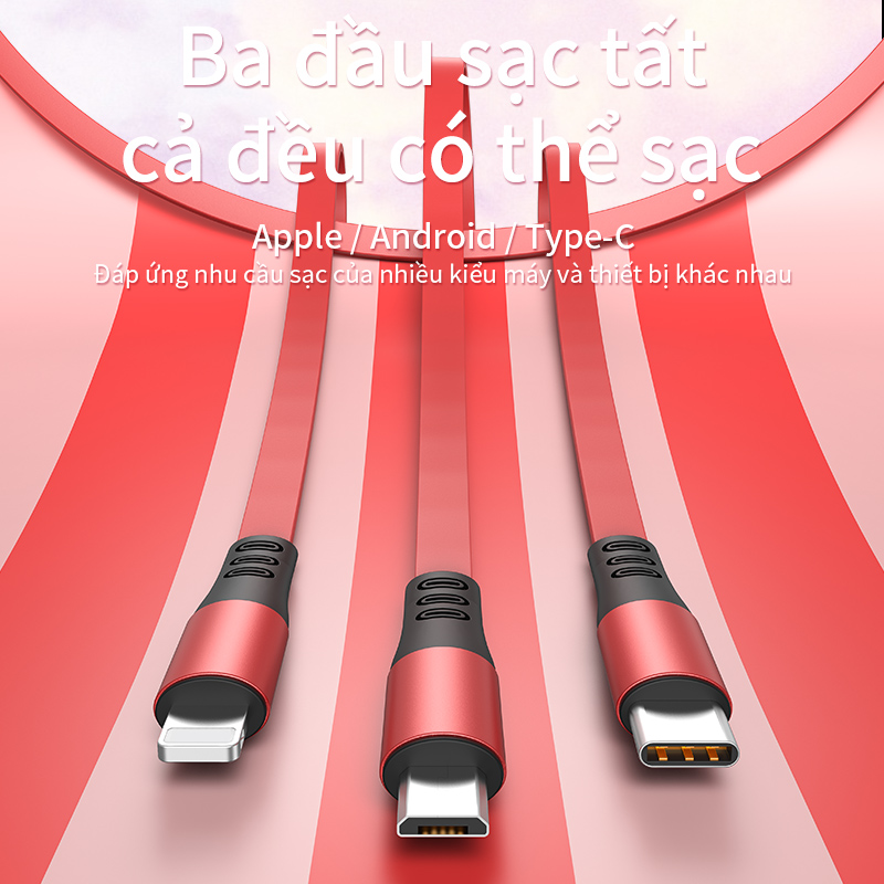 Dây Cáp Sạc Nhanh BASIKE 3 Trong 1 Tiện Lợi Cổng Micro USB Type C Cho iPhone Cho Samsung Cho HUAWEI - Hàng Nhập Khẩu