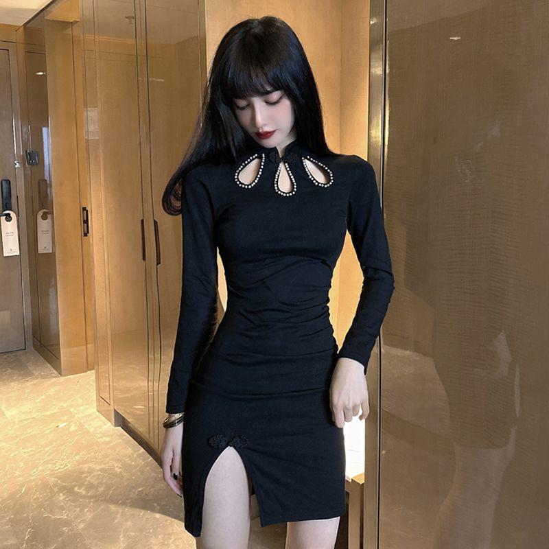 Sườn xám có sẵn sườn xám đỏ mặc Tết trung hoa ôm body quyến rũ