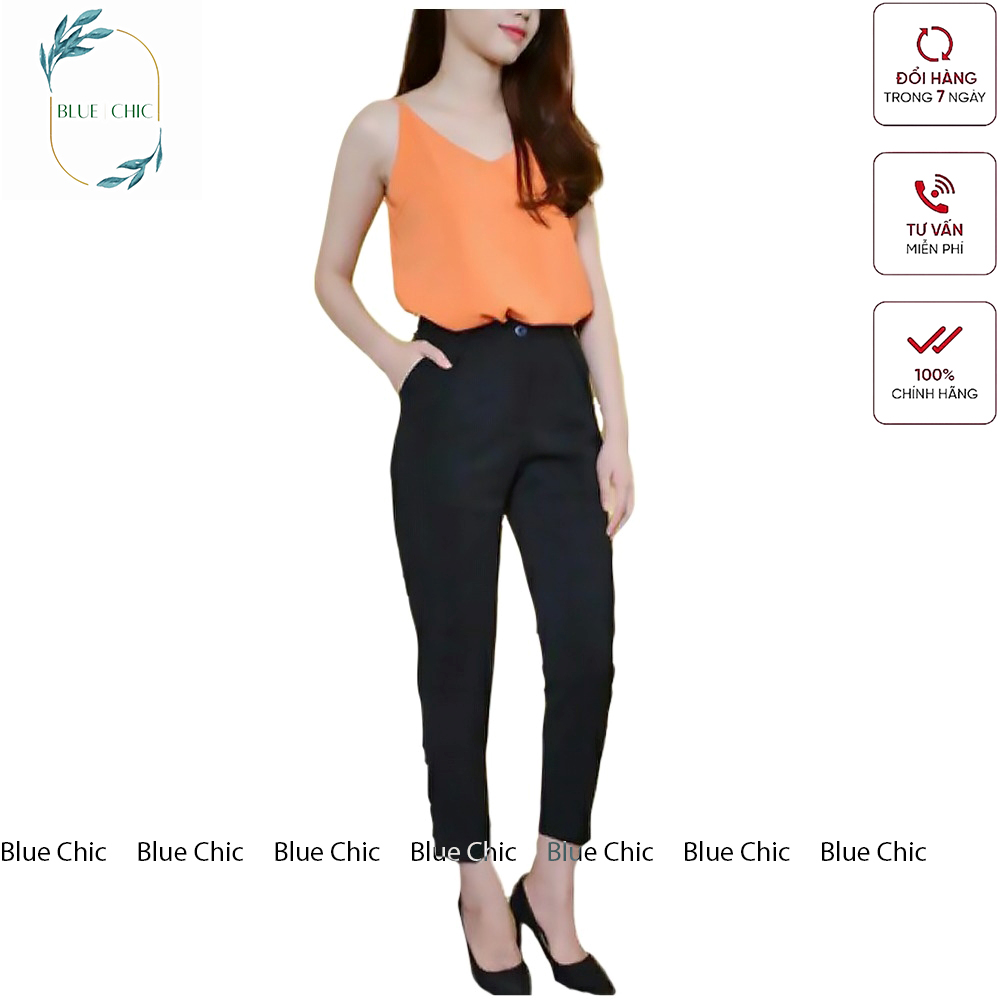 Quần tây nữ Blue Chic công sở lưng cao vải âu baggy màu xanh đen nâu đi học đẹp trẻ trung dáng dài