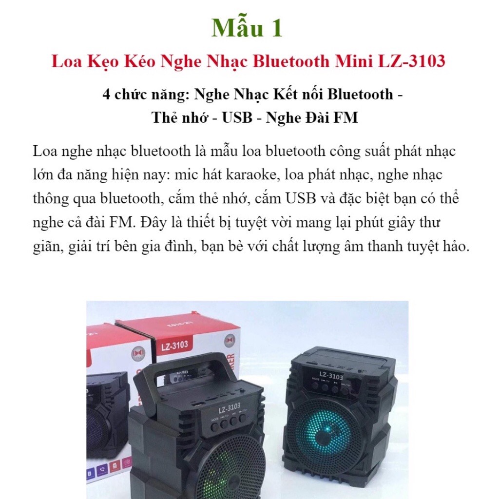 (hàng chính hãng)Loa Bluetooth mini xách tay lz3101 - lz3103 nhỏ gọn âm thanh siêu hay đèn led nhấp nháy Hỗ trợ cắm thẻ nhớ, USB