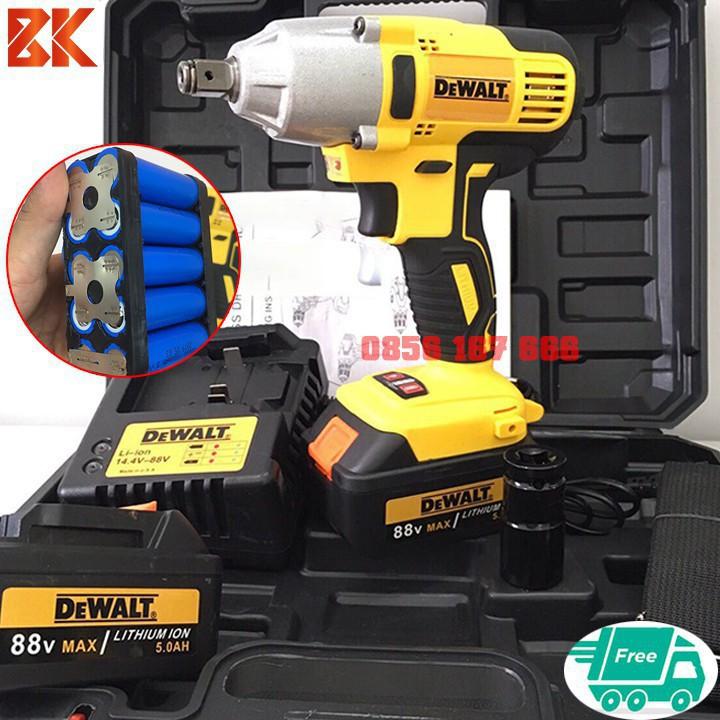 Máy Siết Bulong dùng Pin Dewalt 88v 100% Đồng, TẶNG 1 KHẨU 22mm, Máy Khoan Pin - Máy Siết Bu lông Pin 10 cell