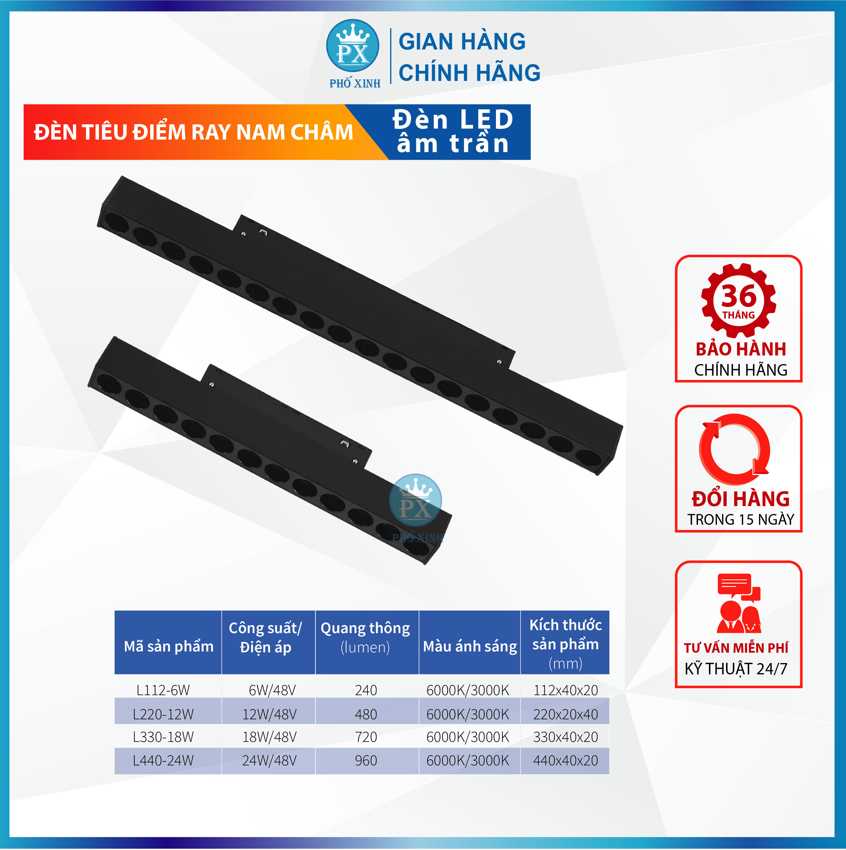 Bộ Đèn TIÊU ĐIỂM Ray Nam Châm 6W,12W,18W,24W  Chiếu Rọi SpotLight Sử Dụng Chip Led Os ram