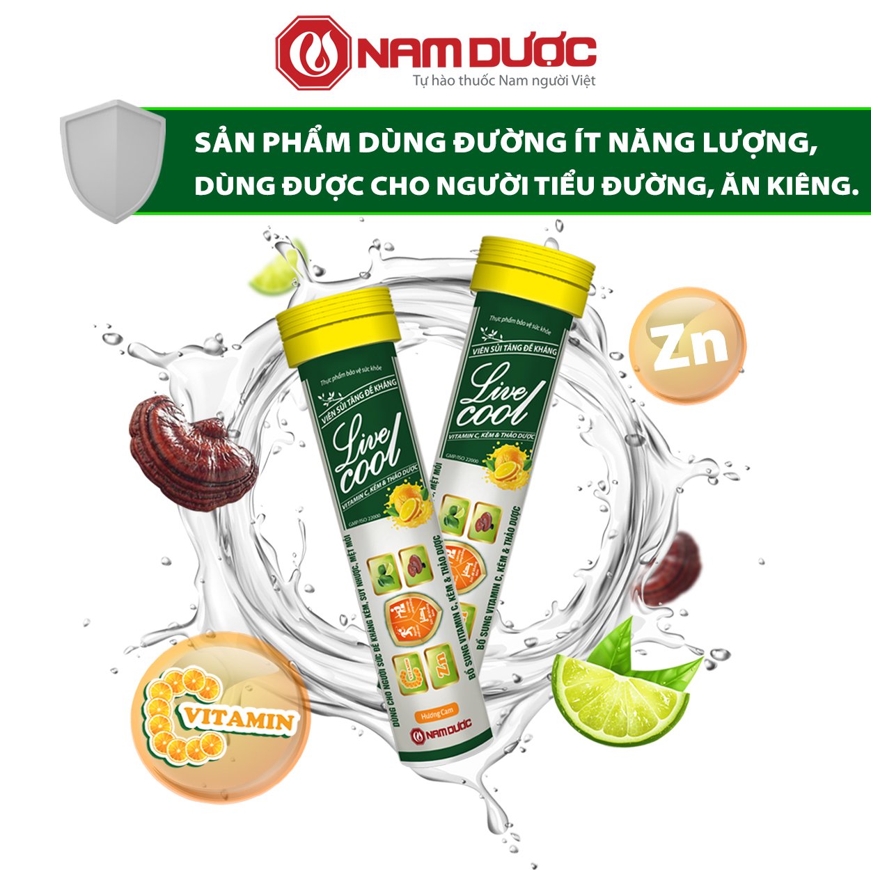 Viên sủi tăng đề kháng Livecool Nam Dược (16 viên sủi x 4g),bổ sung vitamin C, kẽm và thảo dược,củng cố hệ miễn dịch