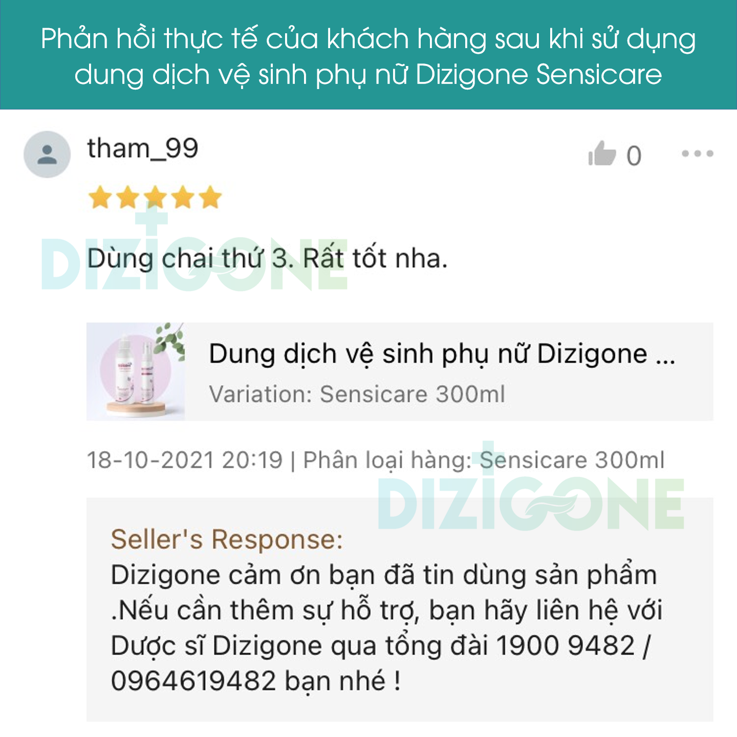 COMBO 2 Dung dịch vệ sịnh phụ nữ DIZIGONE Sensicare 300ml: Hết nấm ngứa, giảm khí hư, khử mùi hôi