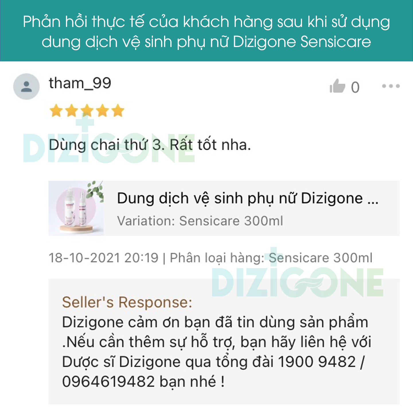 COMBO 3 Dung dịch vệ sinh phụ nữ DIZIGONE Sensicare 300ml: Hết ngứa, giảm khí hư, khử mùi hôi