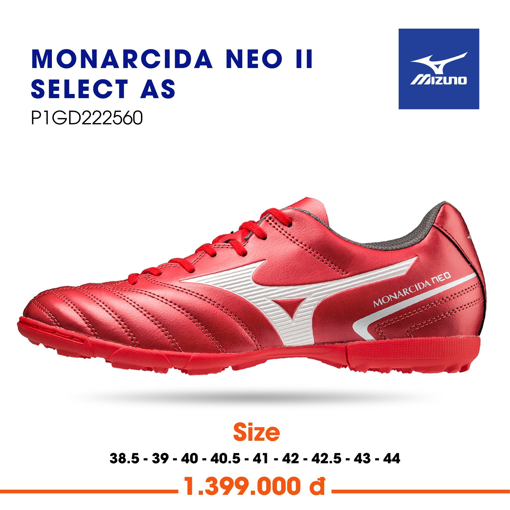 Giày đá bóng Mizuno Monarcida Neo II Select AS - P1GD222560 - Màu Đỏ