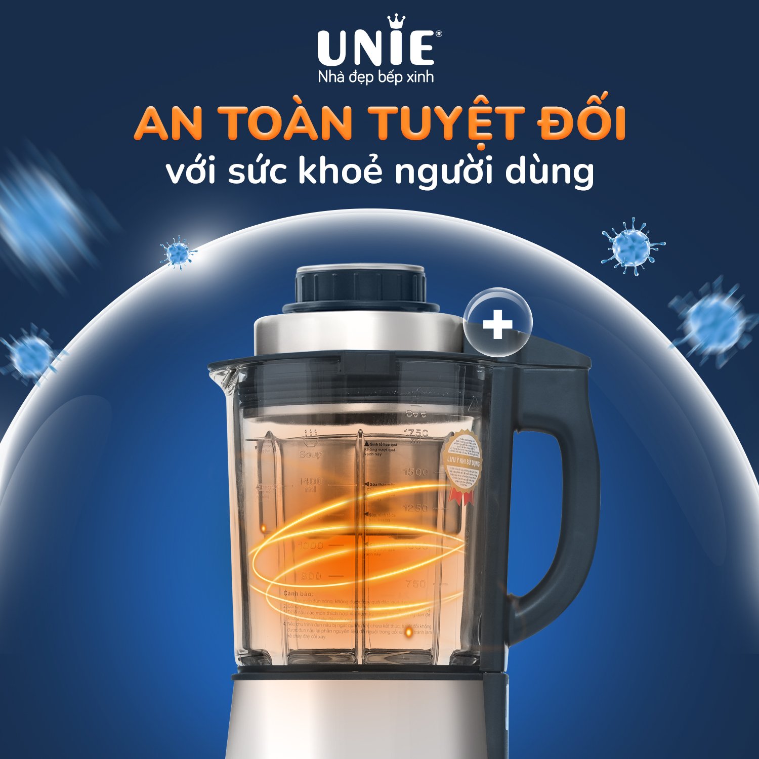 Máy Nấu Sữa Hạt, Máy Làm Sữa Hạt Unie V9S Chống Trào Sữa Gồm 8 Chức Năng Nấu, Tự Động Vệ Sinh Máy Dung Tích 1.75 Lít Công Suất 1000 W - Hàng Chính Hãng