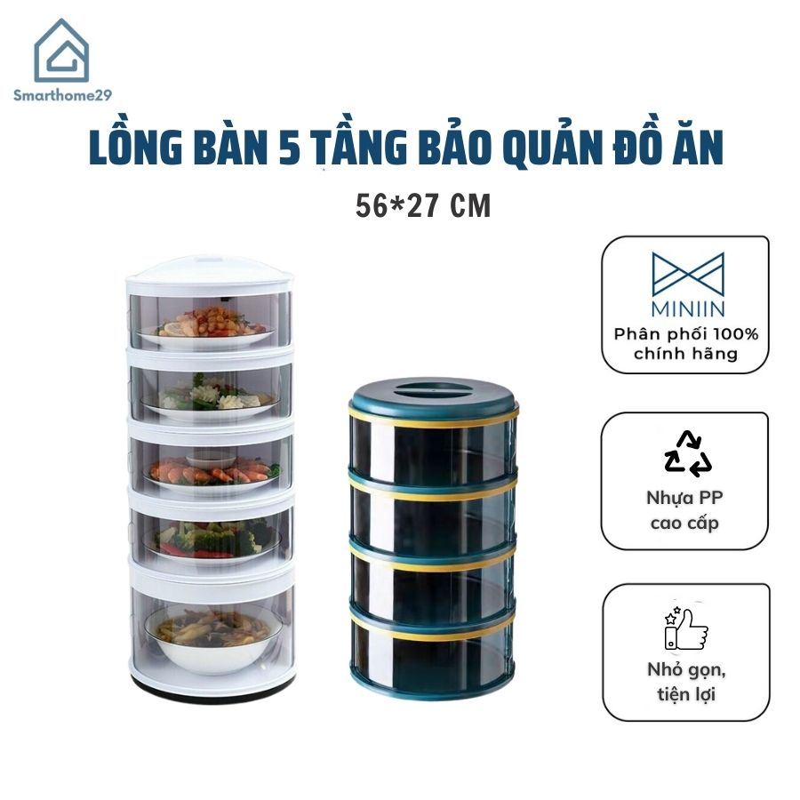 Lồng bàn 5 tầng bảo quán đồ ăn, Lồng bàn đậy thức ăn giữ nhiệt - Chính hãng MINIIN 