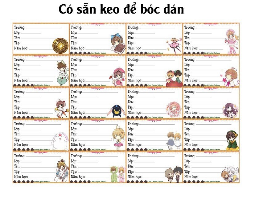 Nhãn vở cardcaptor sakura 100 nhãn khác nhau/ nhãn dán anime sakura