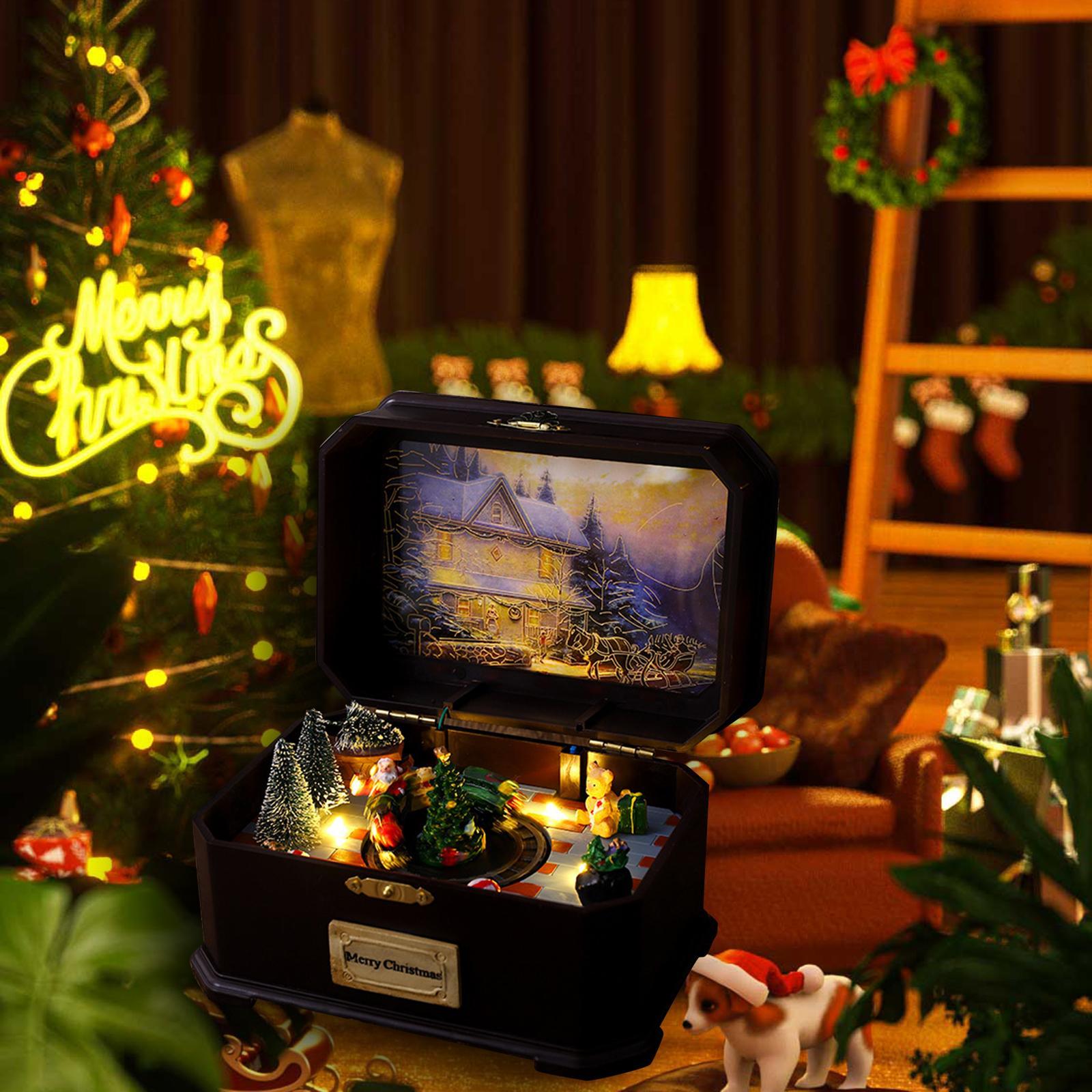 Xmas Music Box Decor Christmas Retro Creative Glow Tabletop Luminous Musical Box for Home Decoration Holiday Party