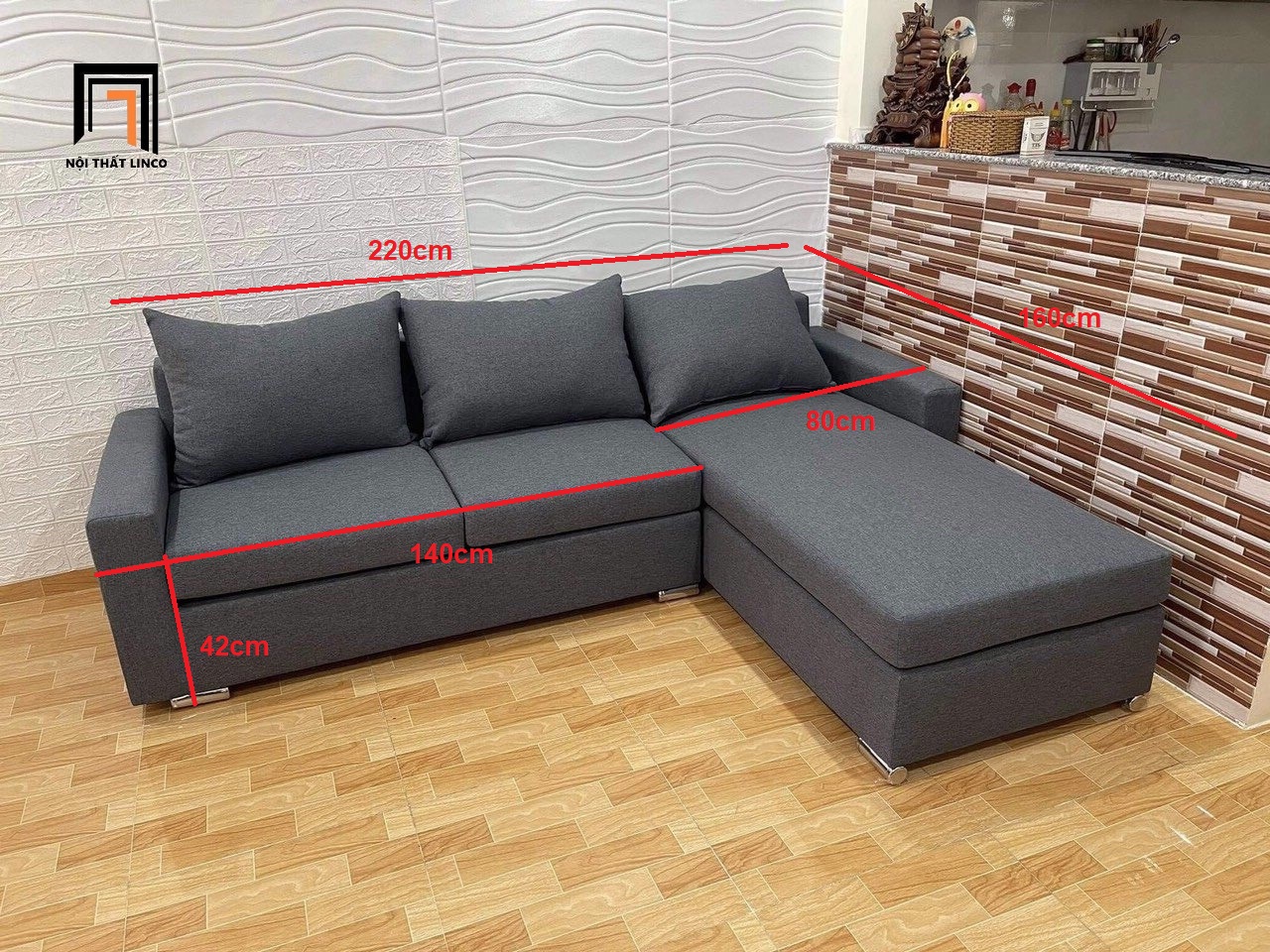 Bộ ghế sofa góc L màu xám đen sang trọng nhiều kích cỡ