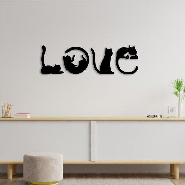 Set Tranh gỗ treo tường &quot; Love- Cat &quot; dùng để trang trí phòng khách, phòng ngủ, decor cửa hàng, cửa hiệu