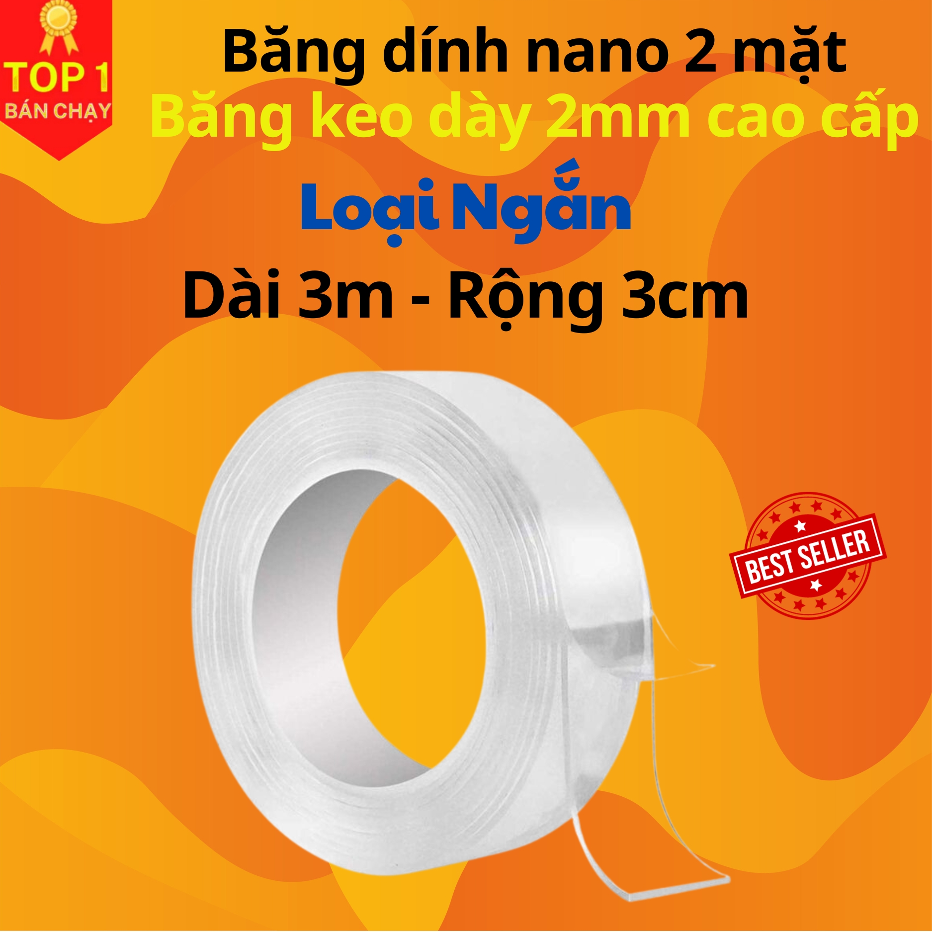 Băng dính nano 2 mặt trong suốt siêu dính, Băng dính hai mặt đa năng siêu dày 2mm loại dài 3m và 5m - Hàng cao cấp chính hãng D Danido 