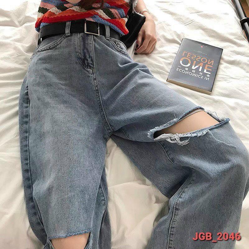 Quần Jeans Ống Suông Rộng Nữ cạp cao siêu tôn dáng Kanimi - QJ03