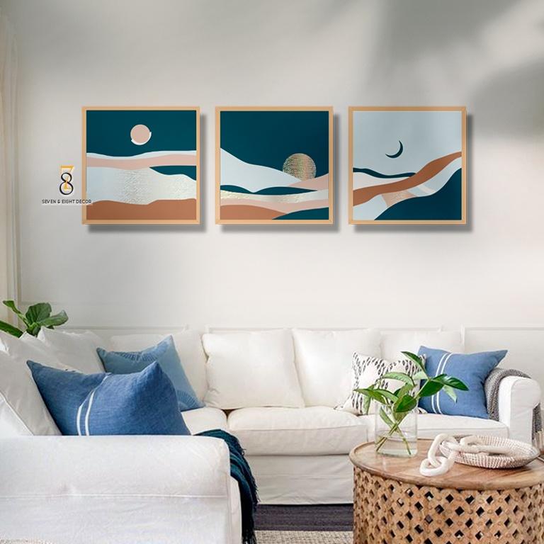 Bộ 03 Tranh Canvas | Sông.Trăng Abstract 3FSABS006 | Tranh Căng Khung Cao Cấp | Tặng Kèm Đinh Đa Năng