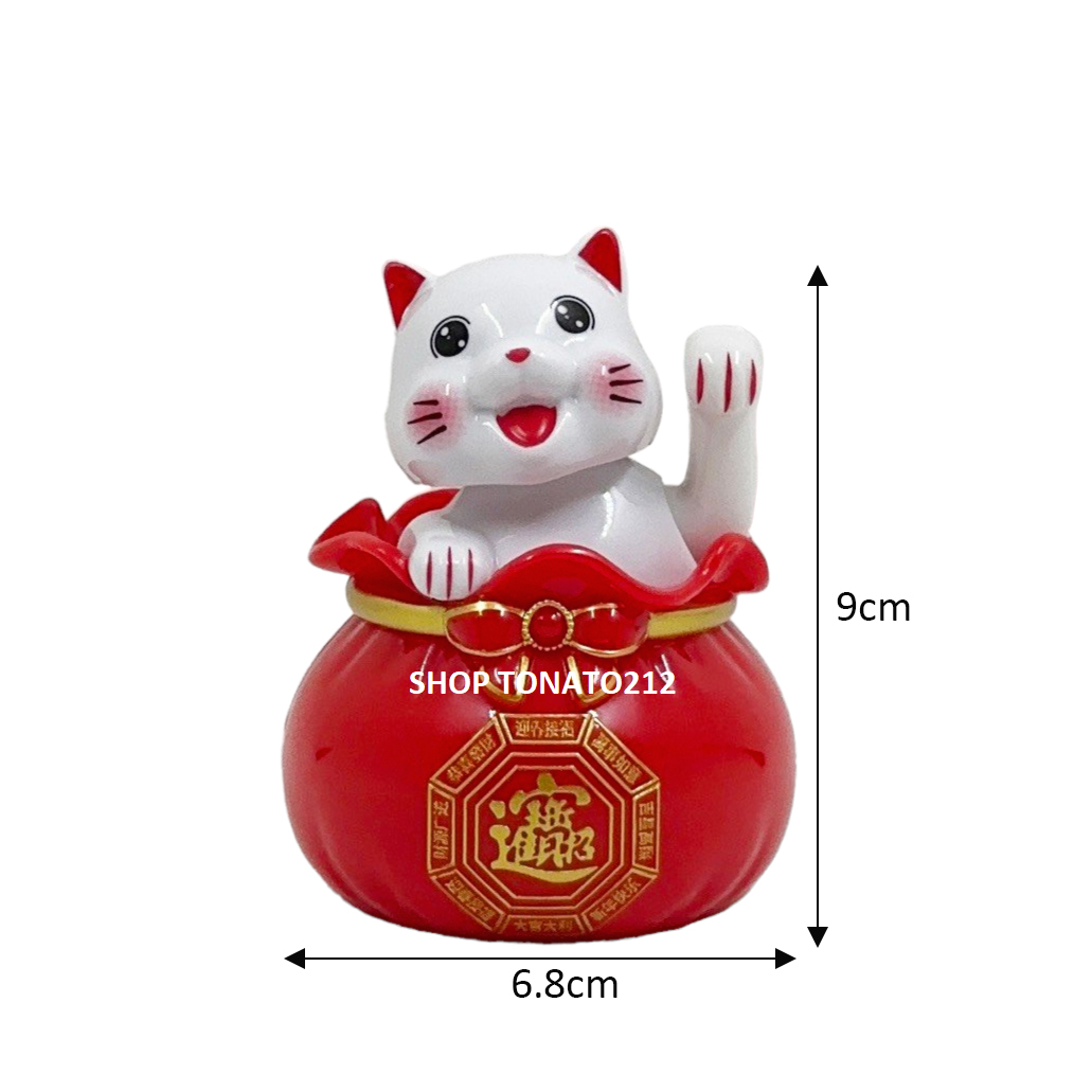 MÈO THẦN TÀI, MÈO MAY MẮN MANEKI NEKO GẬT ĐẦU VẪY TAY NĂNG LƯỢNG MẶT TRỜI TÚI VÀNG PHONG THỦY CHIÊU TÀI