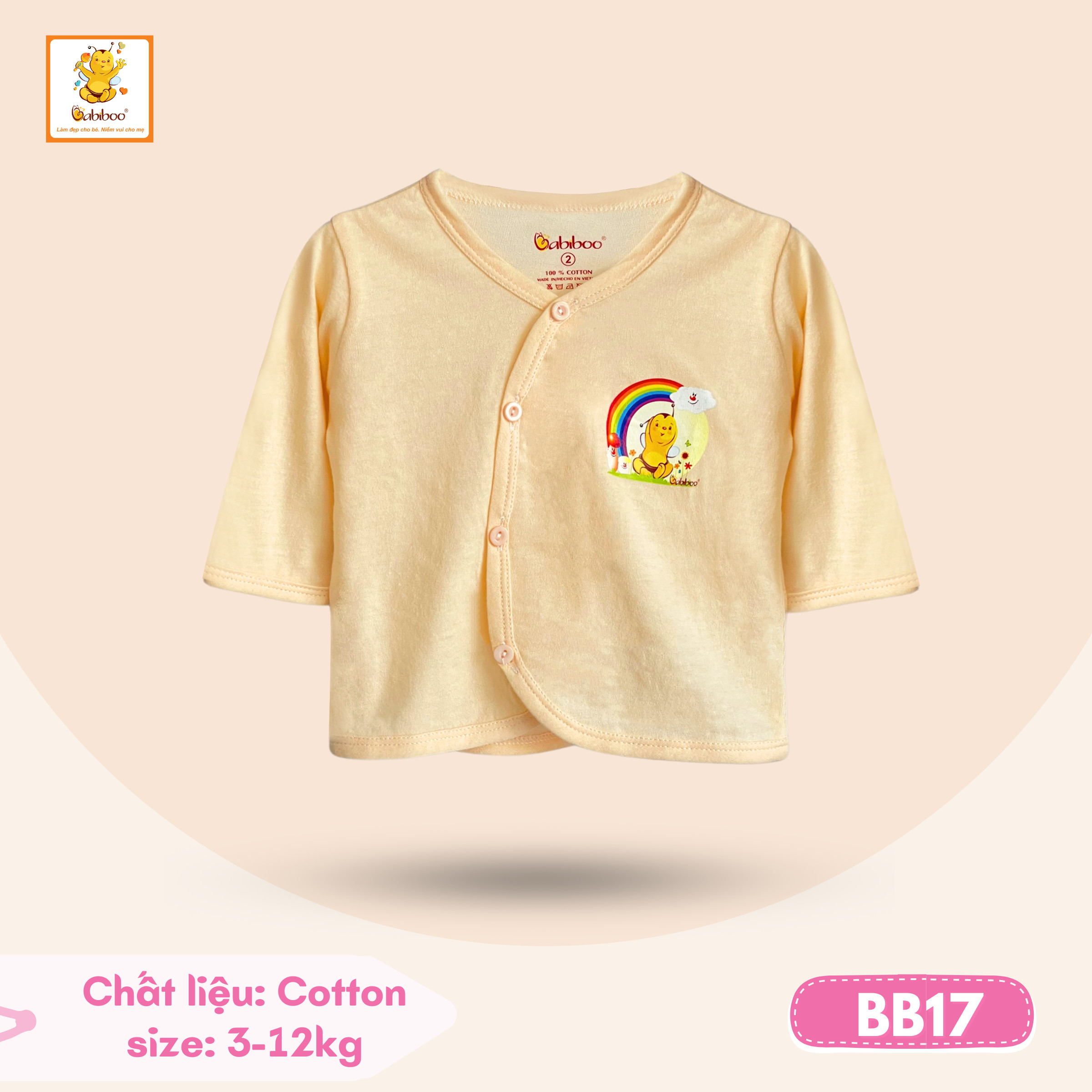 Áo sơ sinh cho bé Babiboo áo sơ sinh dài tay cổ tim, vải cotton mềm mịn an toàn cho da-BB17