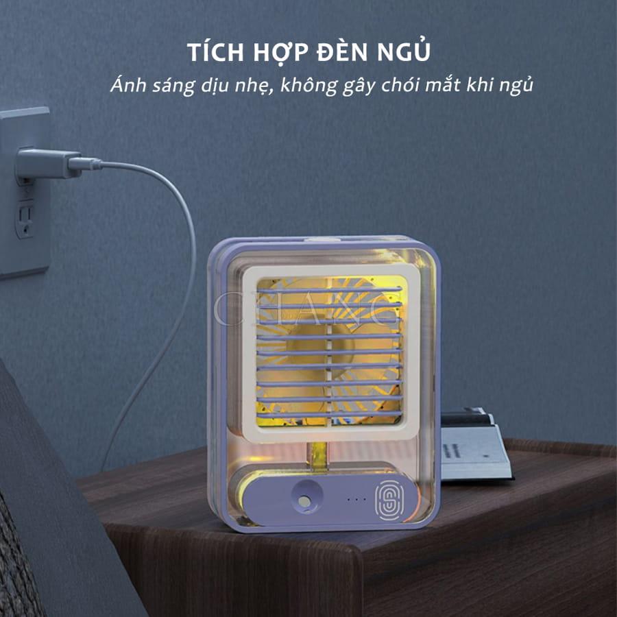 Quạt điều hoà mini để bàn trong suốt, quạt phun sương tạo độ ẩm sạc tích điện 3 cấp độ gió dung tích bình 300ml