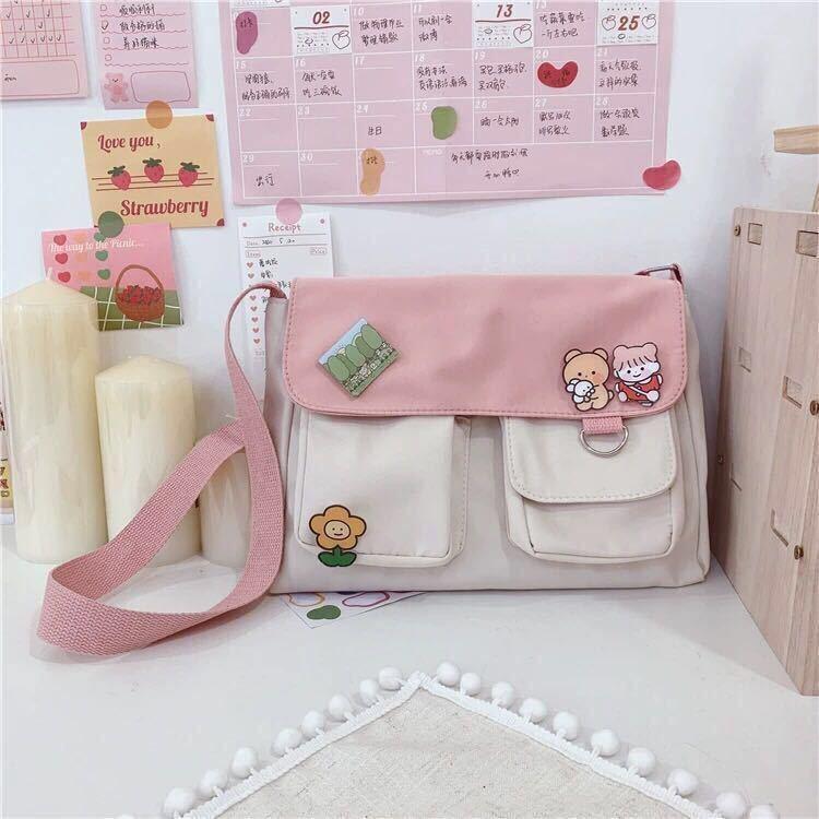 Women's New Mesh Red Canvas Female Student Korean Style Crossbody All-Matching Large Capacity Retro Cute Schoolbag
