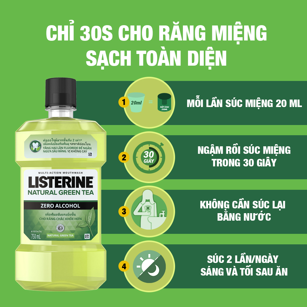 Bộ 2 Nước súc miệng Listerine Cool Mint 750ml + 1 trà xanh 250ml